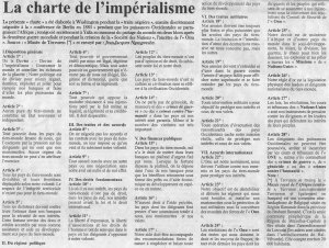 La charte de l'imperialisme telle publiee dans le journal "La Nouvelle Expression"
